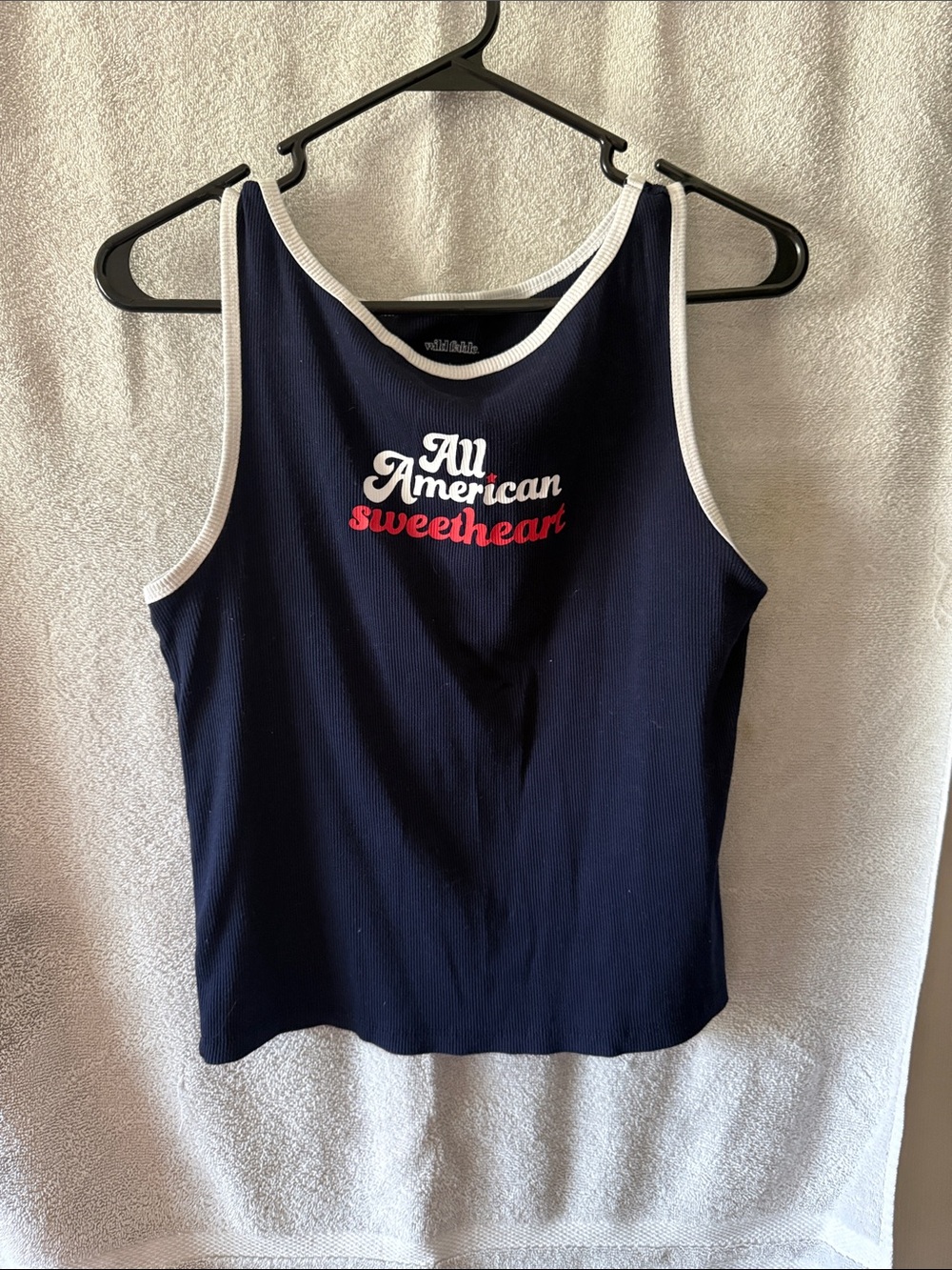 wild fable Navy Tank Top with White Trim and Red Script